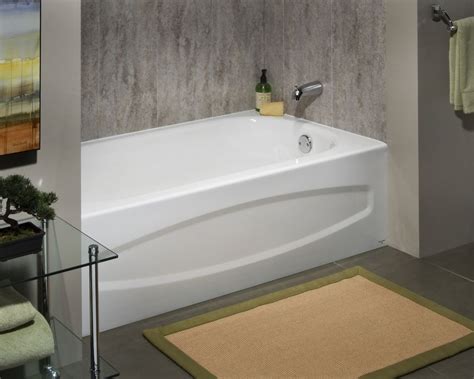 Alcove bathtubs are surrounded by walls on three sides and are installed into a recess in the bathroom. They are a popular choice for customers with small bathrooms that require compact bathtubs to maximize space. At Home Depot we carry Small Alcove Bathtubs with various finishes and therapeutic features such as soaking and whirlpool.